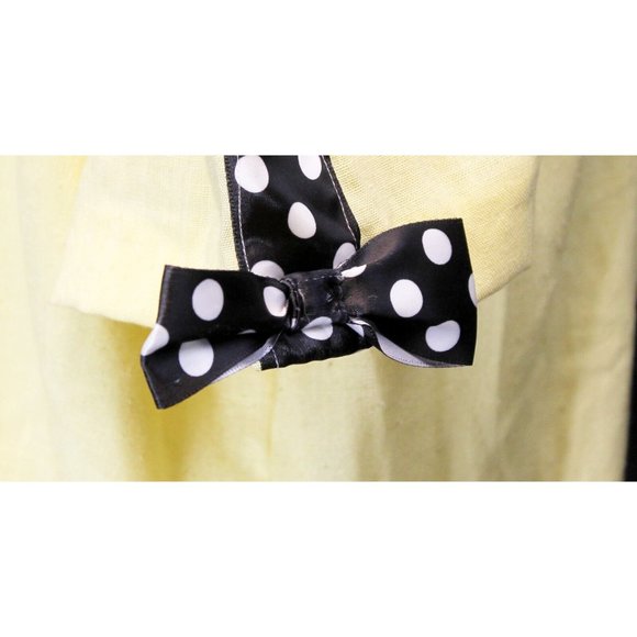 VTG 80s Handmade Yellow Dress Mid Length Button Down Polka Dot Ribbon Trim Bow - Picture 8 of 11